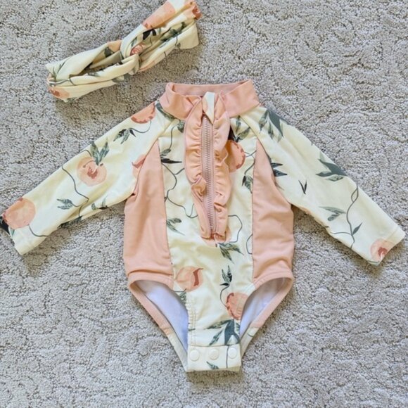 Jessica Simpson Floral Peach Kids One Piece Swimsuit - Picture 1 of 2